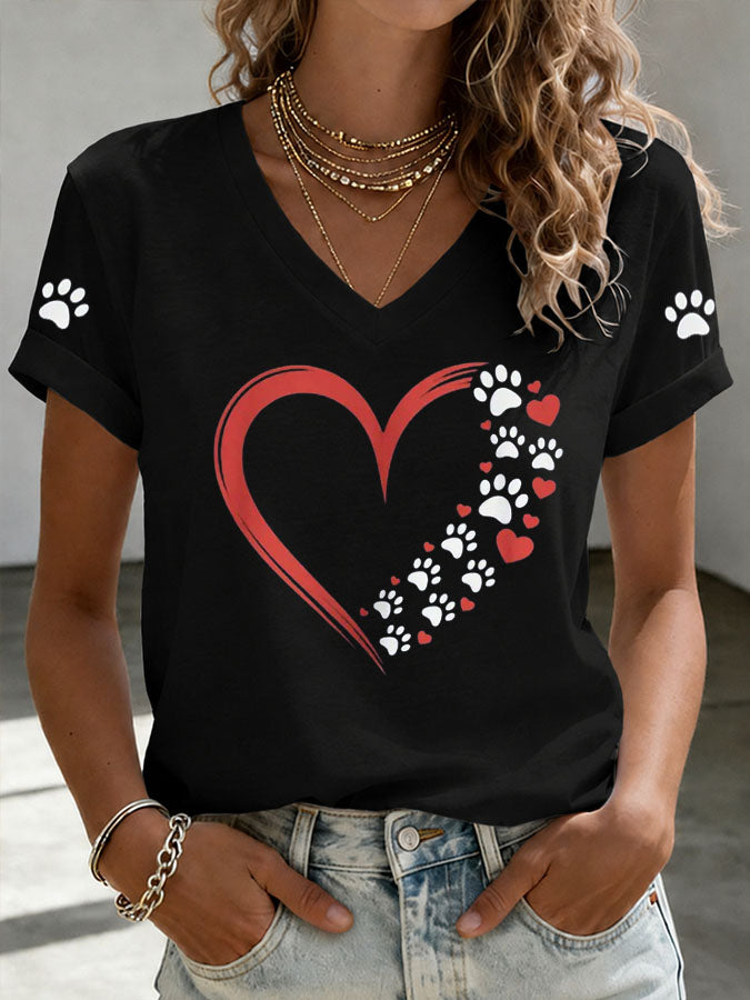 Women'S Paw Print Heart T-Shirt