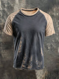 Men'S Casual Washed Cotton And Linen Raglan Short Sleeved T-Shirt