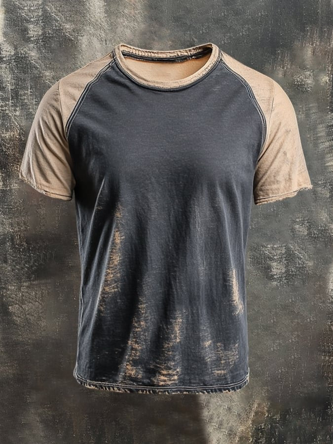 Men'S Casual Washed Cotton And Linen Raglan Short Sleeved T-Shirt