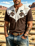 Men'S Western Retro Embroidered Short Sleeved Shirt