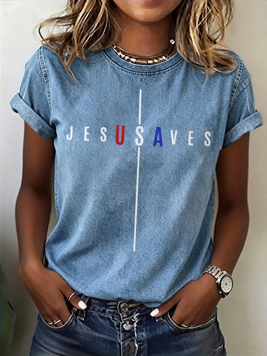 Women'S Jesus Saves Printed Casual T-Shirt
