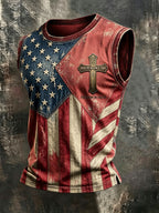 Men'S Retro Independence Day Faith Patriot Crew Neck Tank Top
