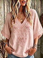 Women'S Cotton And Linen Floral Faith Casual Top