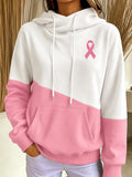 Women's Casual Color Contrast Breast Cancer Art Ribbon High Neck Sweater