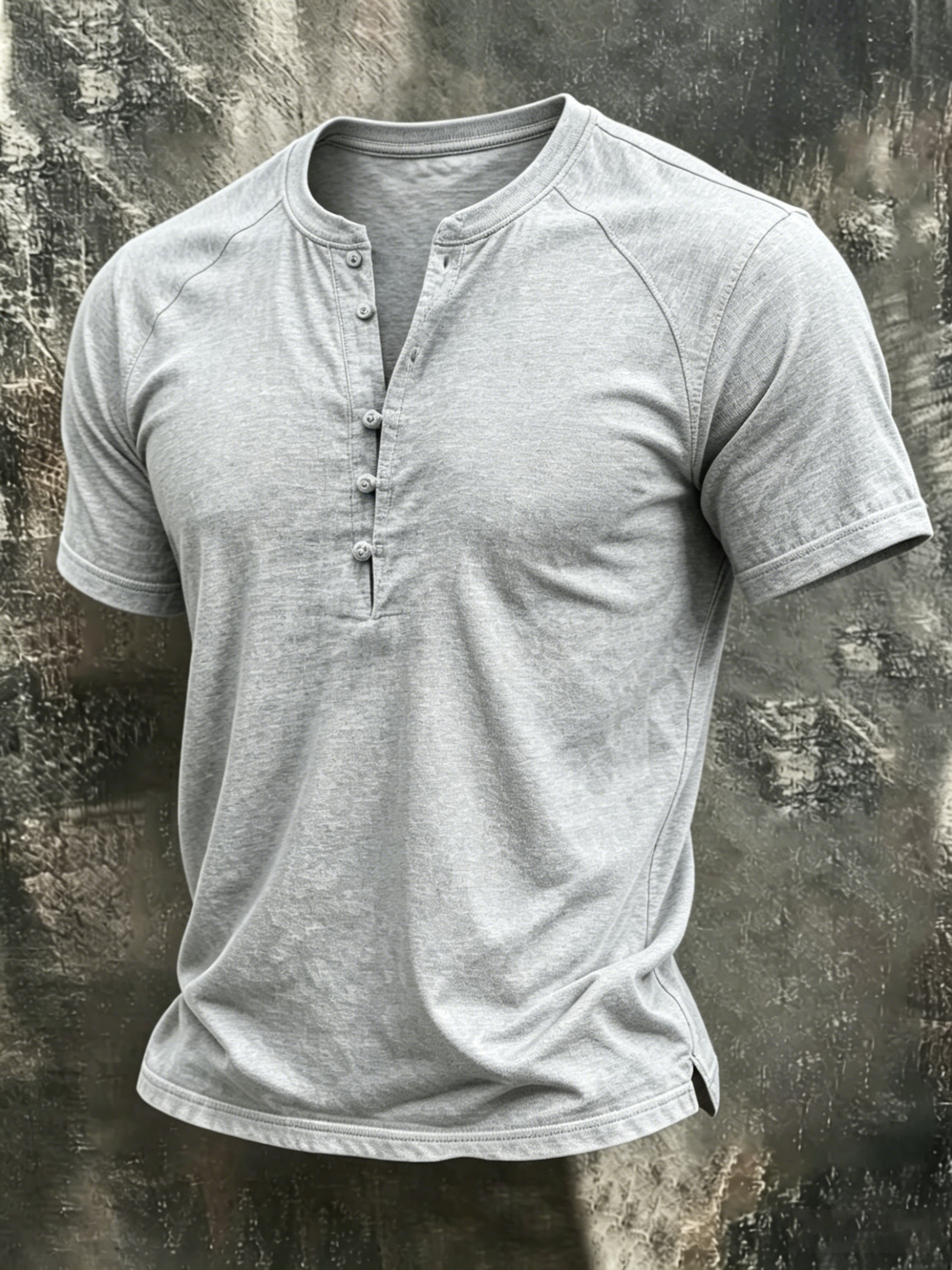 Men'S Casual 7-Button Henry Collar Cotton Linen Short Sleeved Shirt