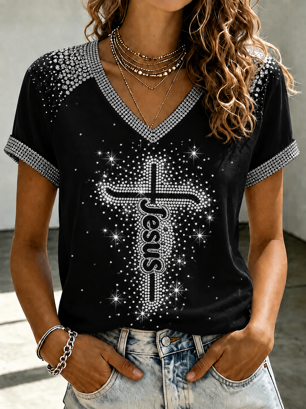 Women'S Faith Art V-Neck Casual Top