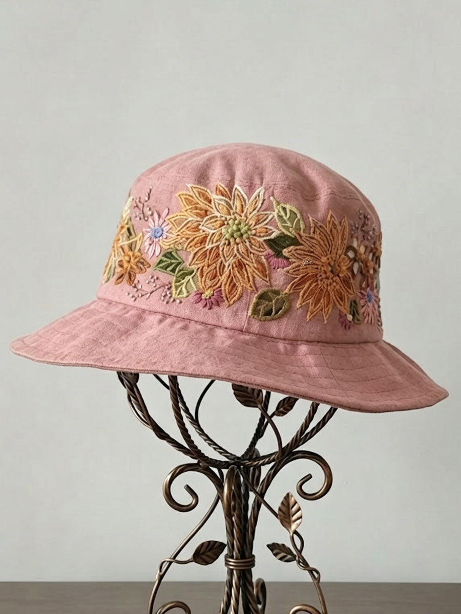 Floral Embroidery Print Vintage Fisherman Hat