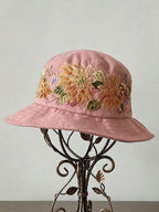 Floral Embroidery Print Vintage Fisherman Hat