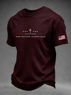 Men's One Nation Under God Cross 250 Years American Flag Sleeve Print Crew Neck Tee