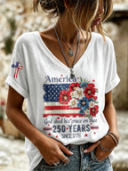 Women'S Religious Belief Retro Floral Design Vacation V-Neck Top