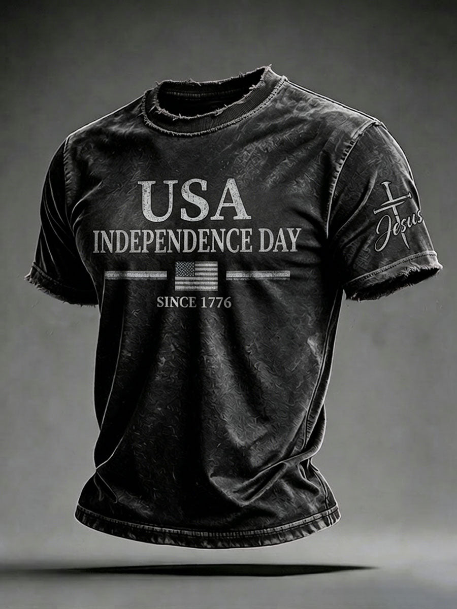 Men'S USA  Independence Day   Faith Art Printed T-Shirt