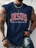 Retro Jesus Print Men'S Casual Print Crew Neck Vest