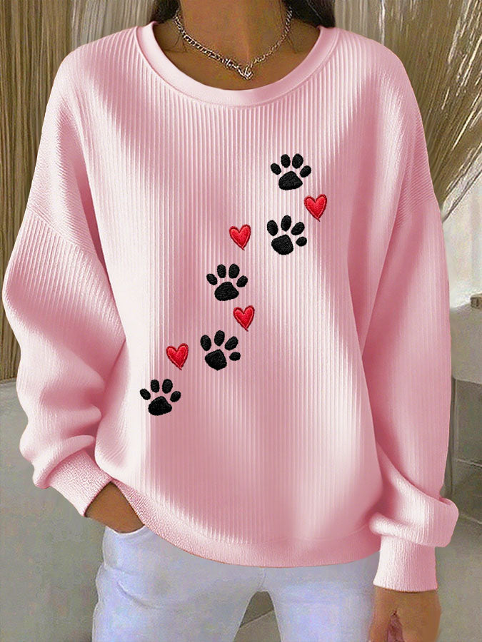 Women's Paw Print Casual Knitted Sweatshirt