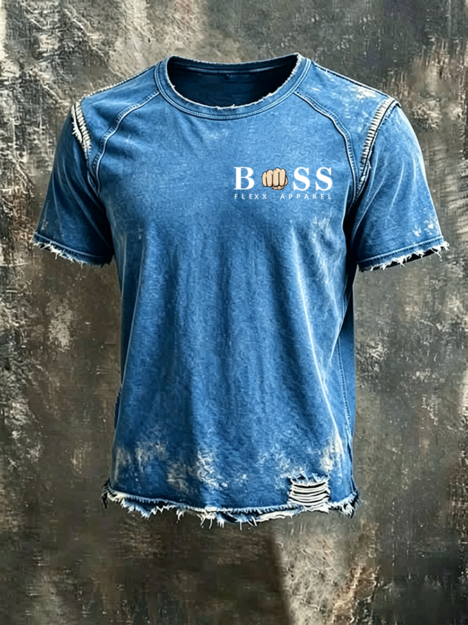 Men'S Logo design Casual Washed Cotton And Linen Raglan Short Sleeved T-Shirt
