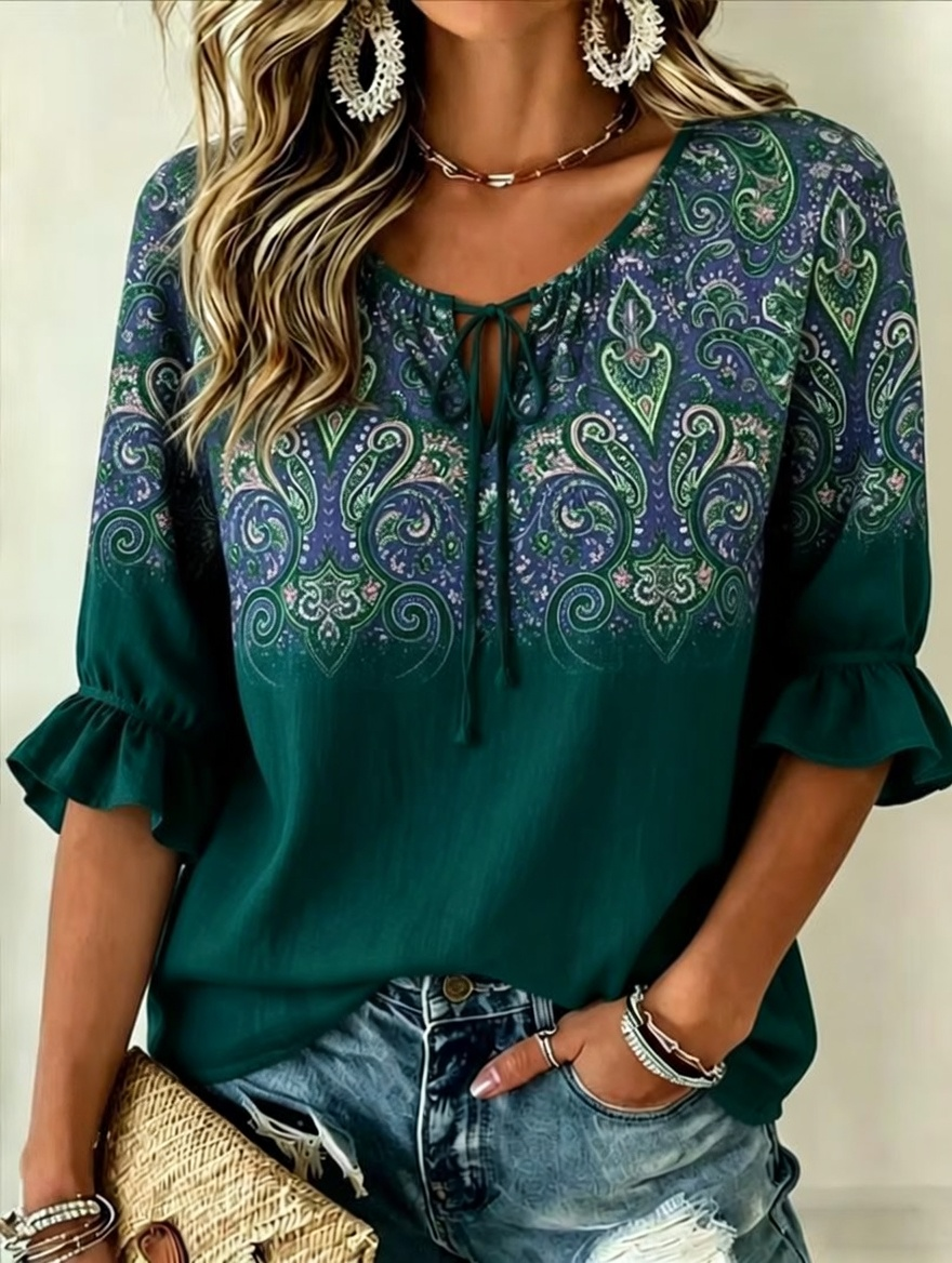 Women's Vintage Flowers Print Patchwork Casual Shirt