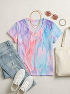 Women's Breast Cancer Awareness Watercolor Drip Printed V-neck T-shirt
