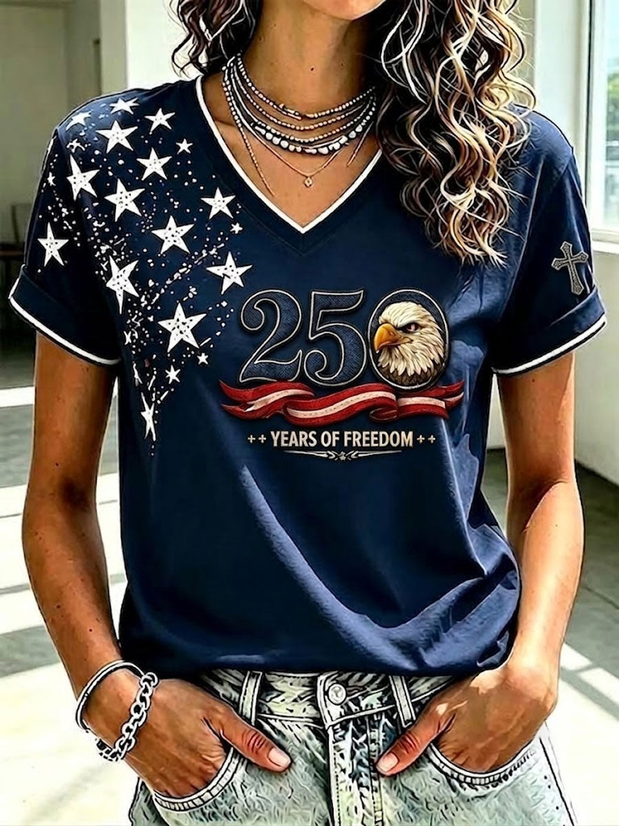 Ladies' Retro 250Th Anniversary Faith V-Neck T-Shirt