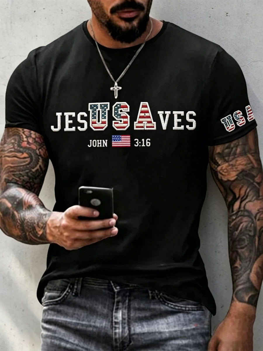 Men's Faith-Themed Print Casual T-Shirt
