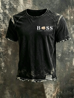 Men'S Logo design Casual Washed Cotton And Linen Raglan Short Sleeved T-Shirt