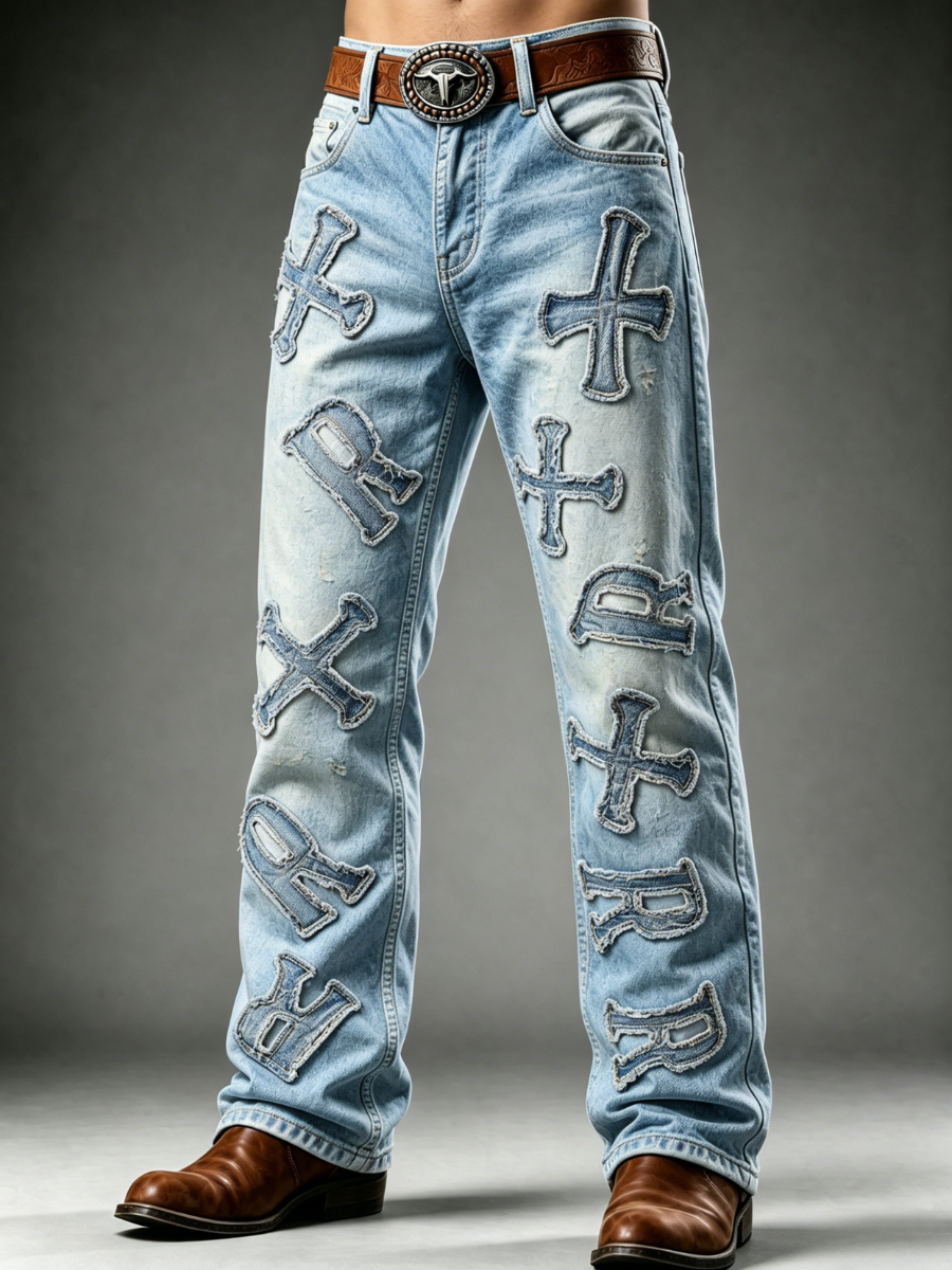 Men's Western Faith Printed Casual Jeans