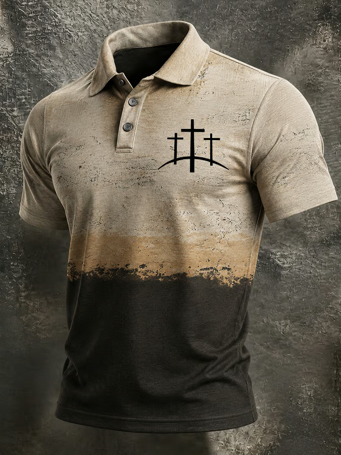 Men's Western-Style Faith Print Casual Polo Shirt
