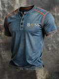 Men's Casual American 250 Founding Celebration Washed Cotton Linen Henry Button Top