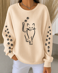 Women'S Cat Paw Print Casual Round Neck Long Sleeved Sweatshirt