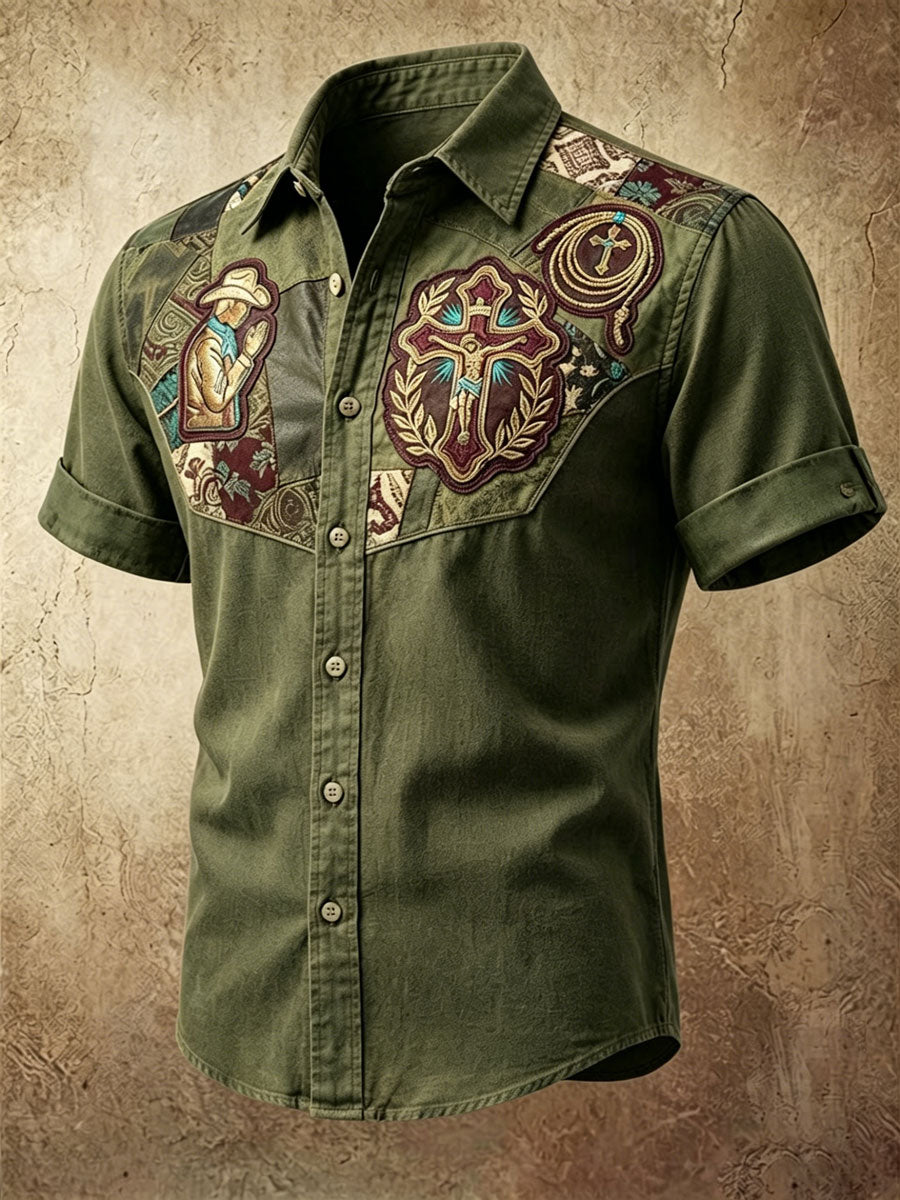 Men'S Western Style Ethnic Print Cross Shirt