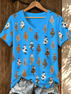 Women'S Cat Printed V-Neck T-Shirt
