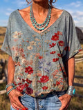 Women's Vintage Atr Print V-neck T-shirt