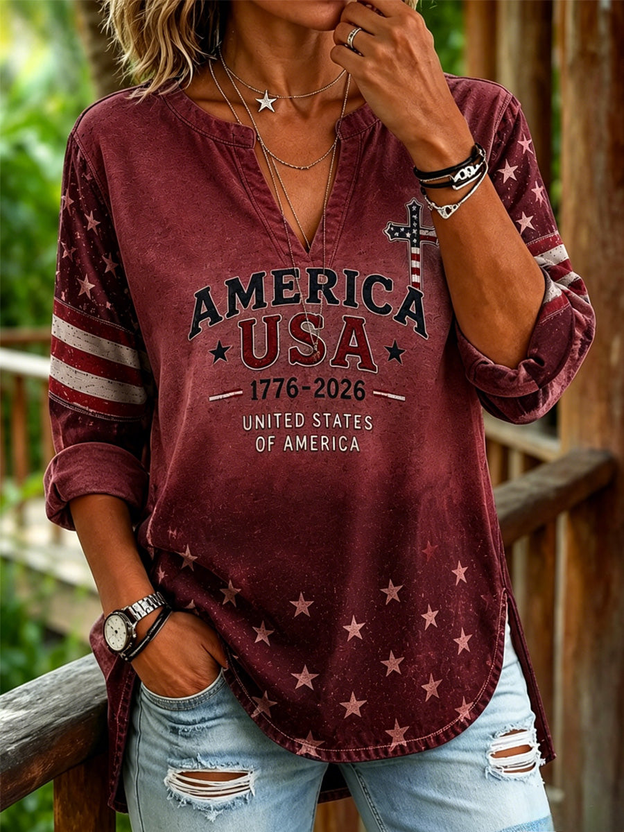 Women's Casual USA 250th Celebration Print Top