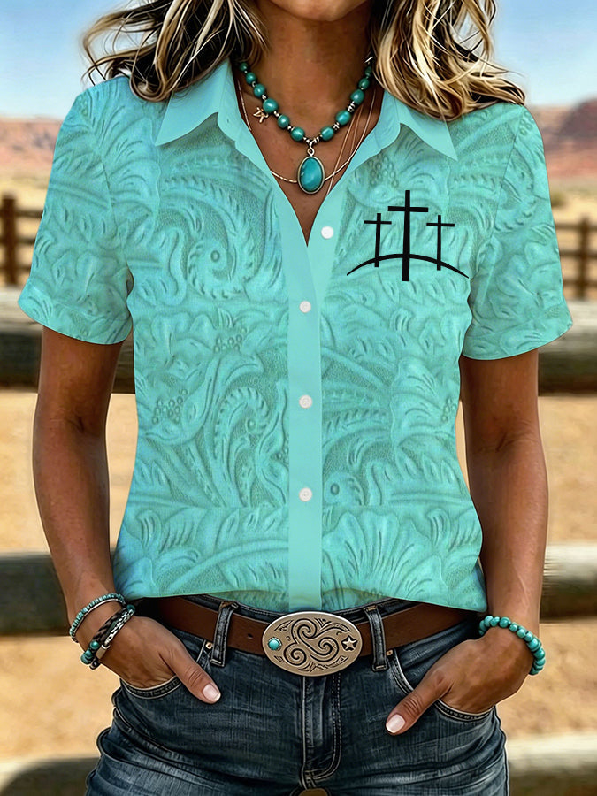 Women'S Retro Faith Printed Shirt