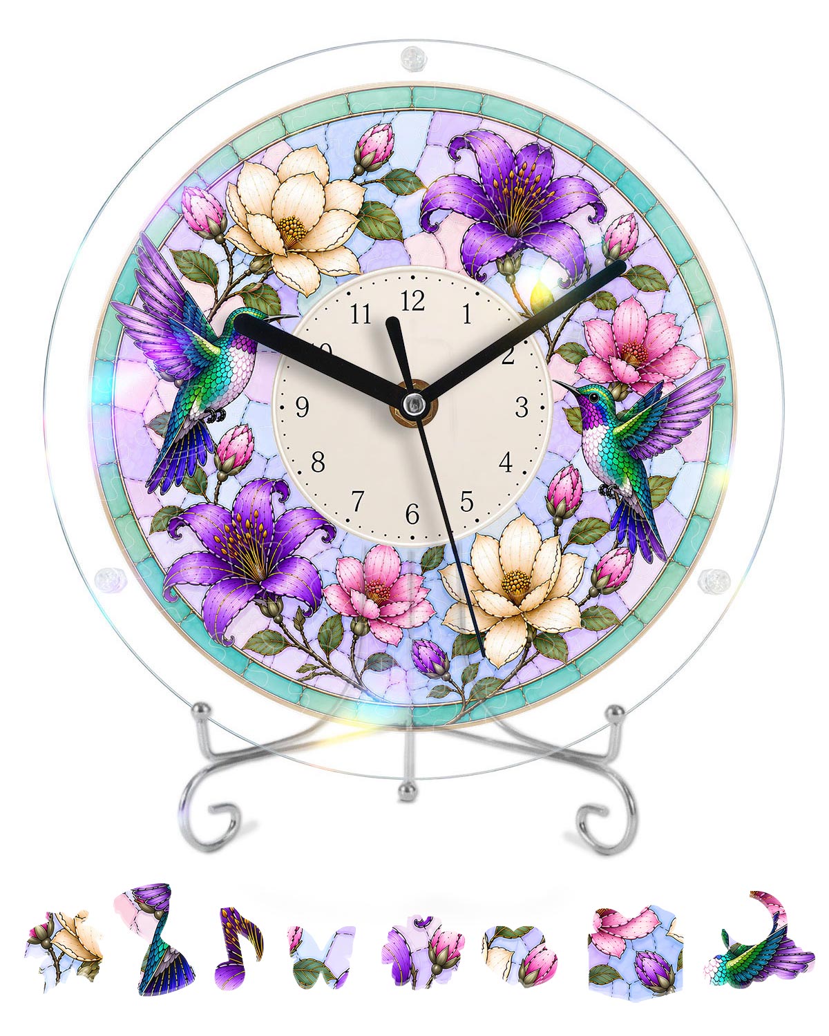 DIY Acrylic Puzzle Clock Kit - Spring Hummingbirds Bloom
