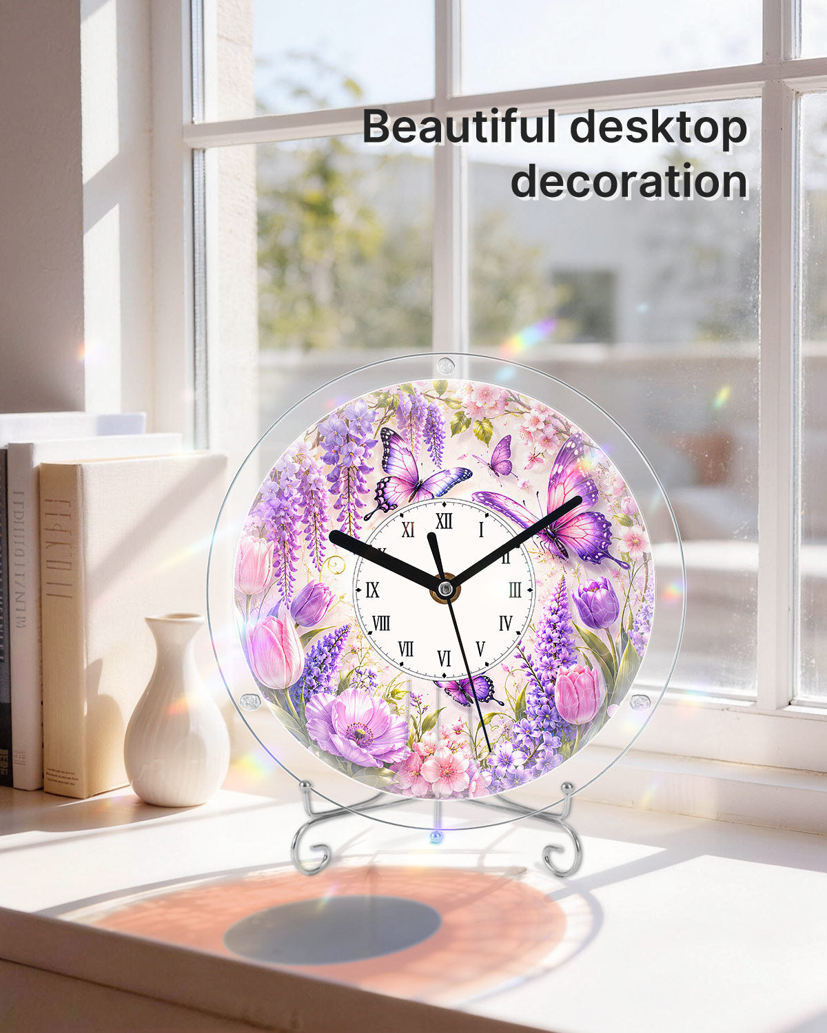 DIY Acrylic Puzzle Clock Kit - Purple Wisteria Butterflies