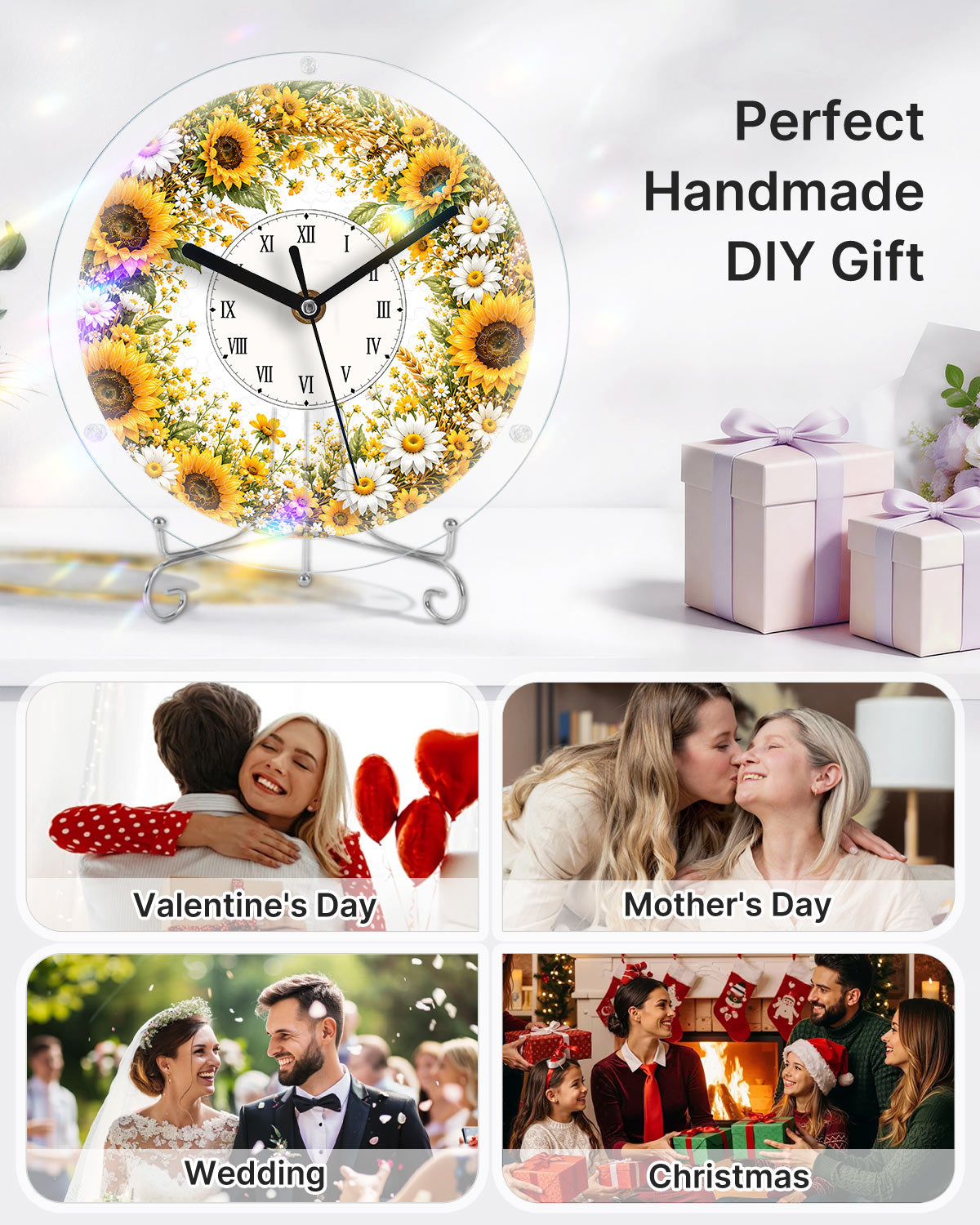 DIY Acrylic Puzzle Clock Kit - Golden Sunflower Field