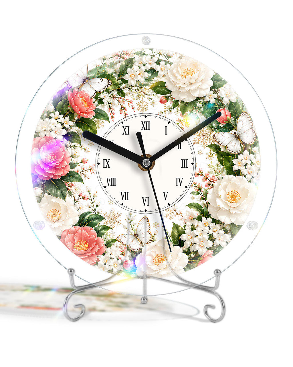 DIY Acrylic Puzzle Clock Kit - Pink White Roses
