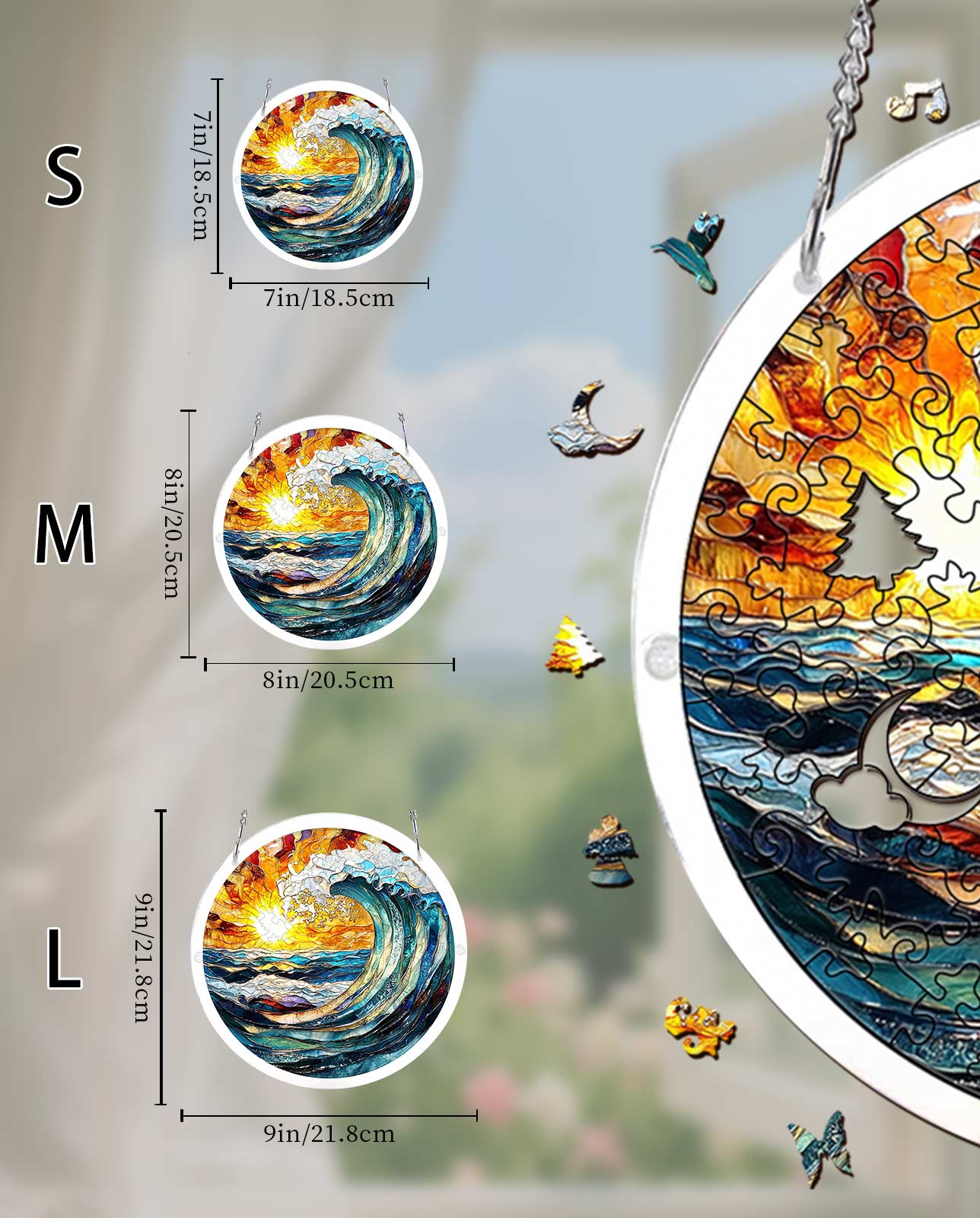 Acrylic Jigsaw Puzzle Suncatcher - Sunflare Ocean Crest