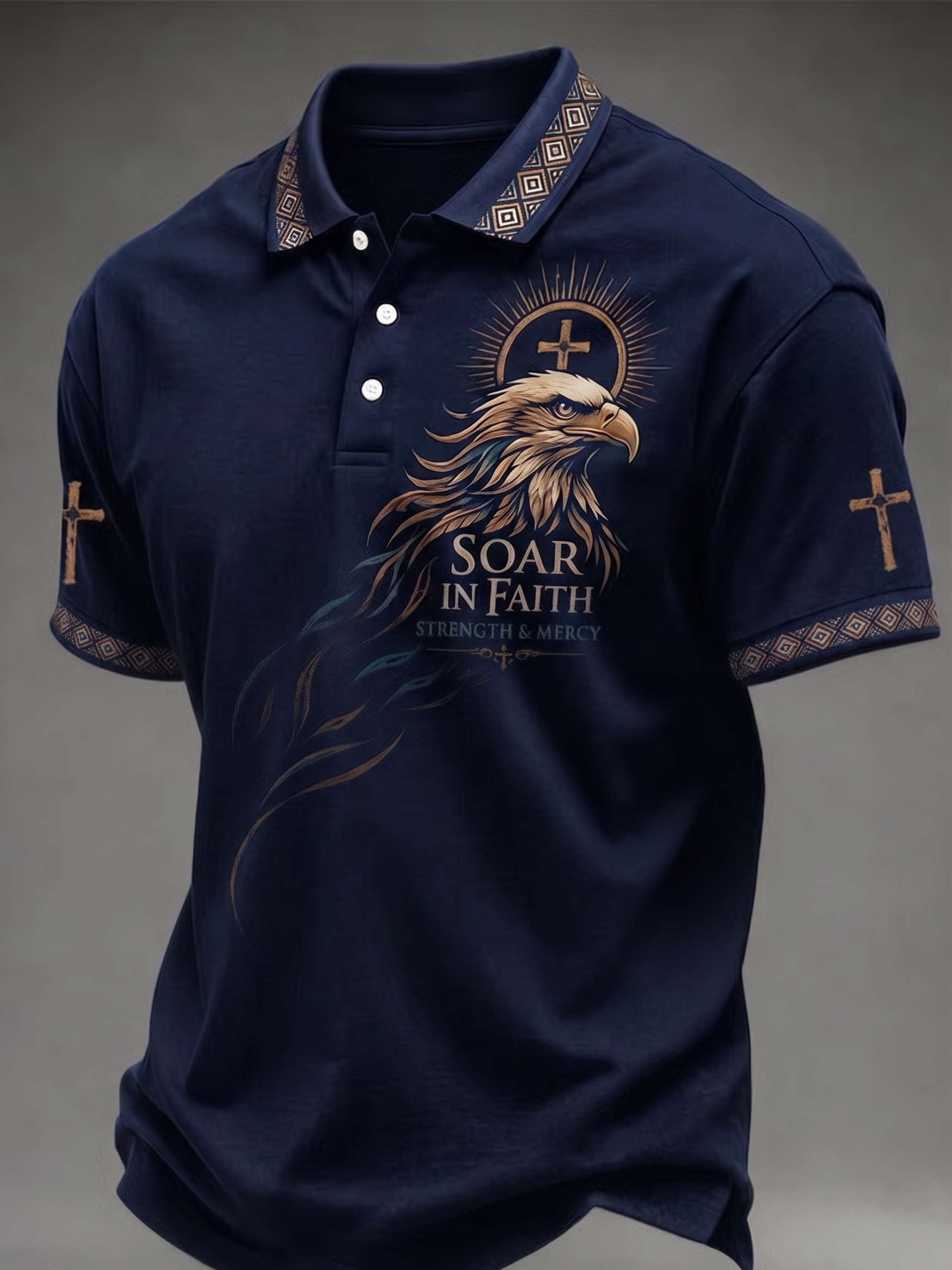 Men's Faith Over Fear Print Casual Polo Shirt