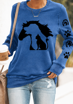 Women'S Animal Silhouette Printed Round Neck Long Sleeved Shirt