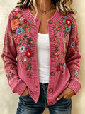 Women's Casual Floral Knitted Cardigan Top