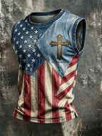 Men'S Retro Independence Day Faith Patriot Crew Neck Tank Top