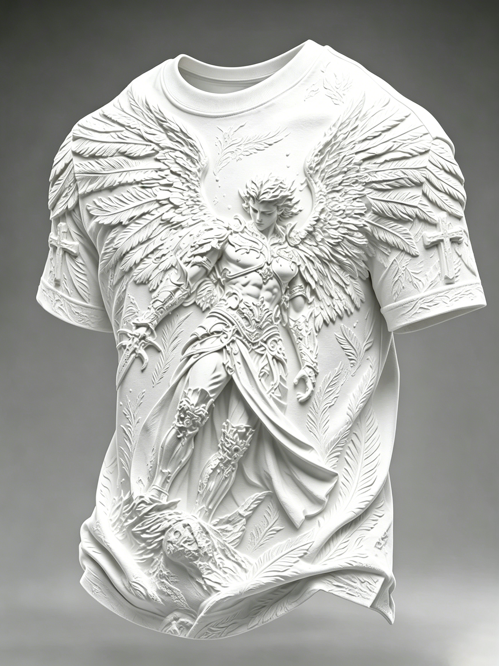 Faith Cross Commemorative Relief Printed Round Neck T-Shirt