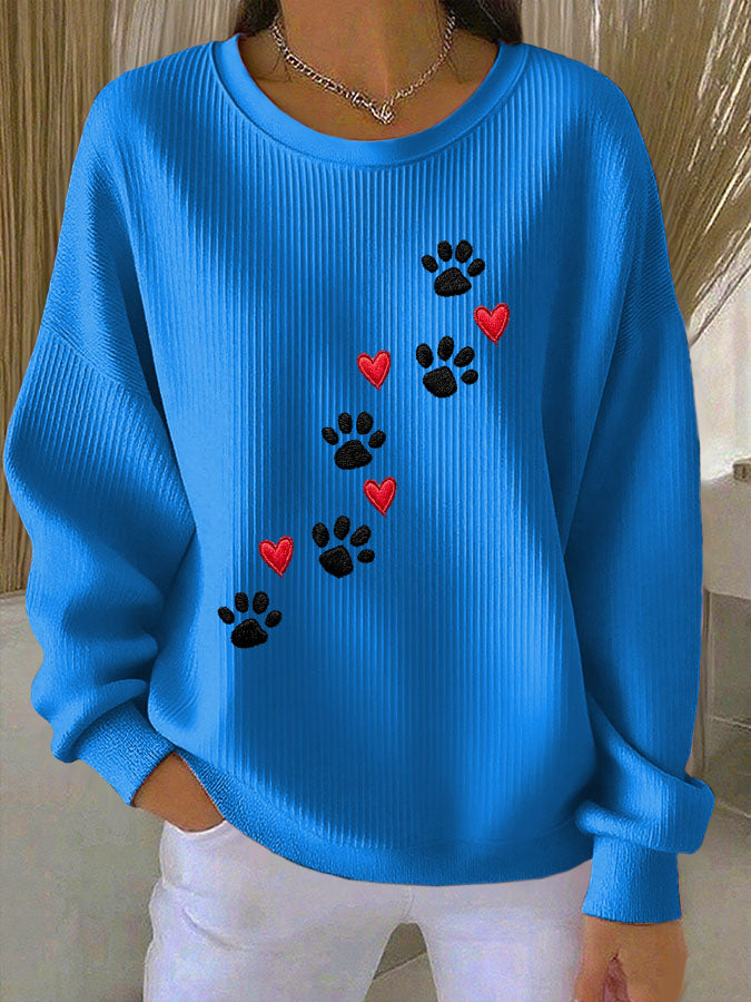 Women's Paw Print Casual Knitted Sweatshirt
