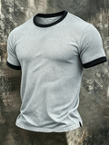 Men's casual contrasting color waffle fabric round neck contrasting color top