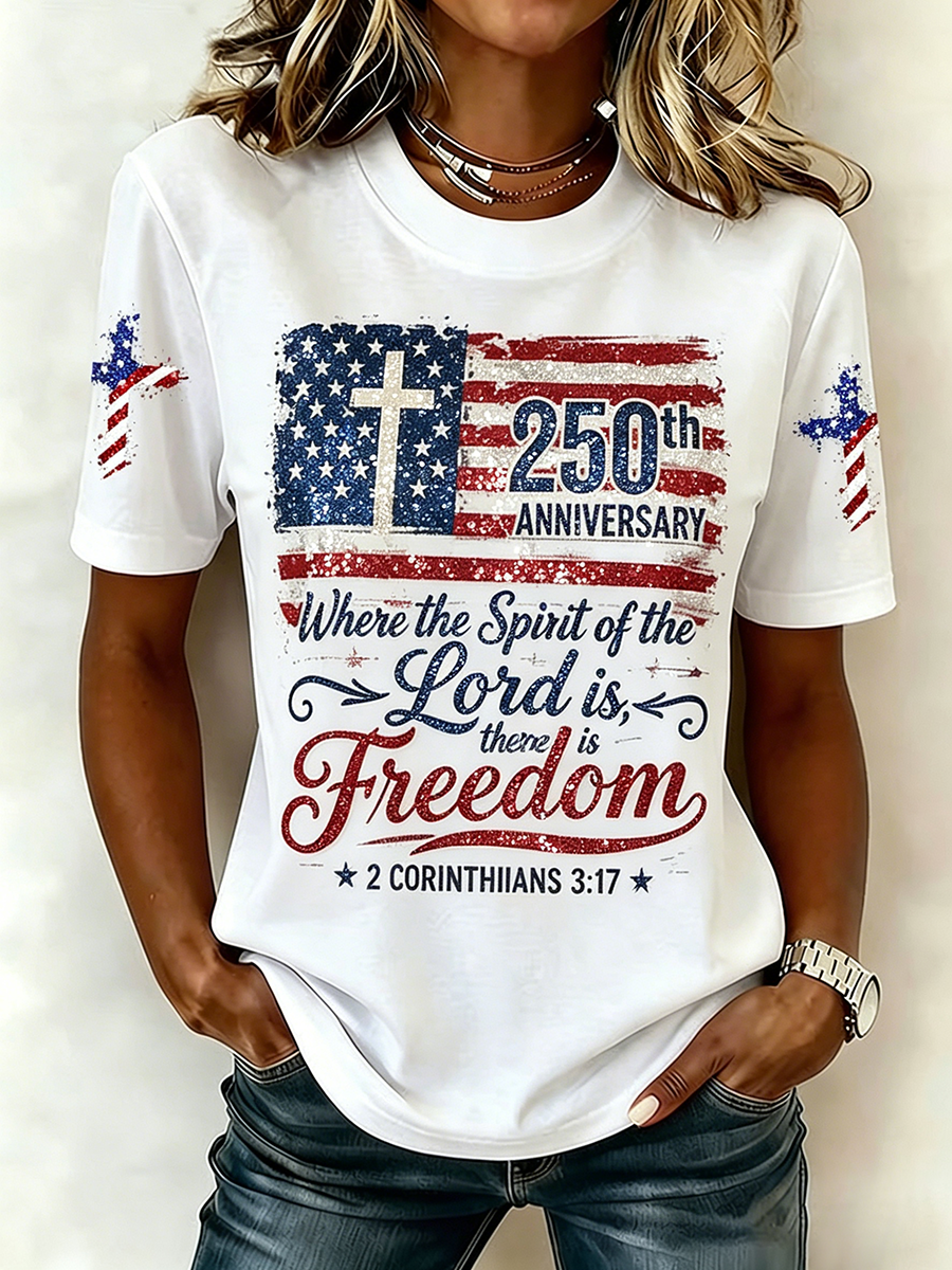 250Th Anniversary Commemorative Faith Glitter Printed Round Neck Top In The United States