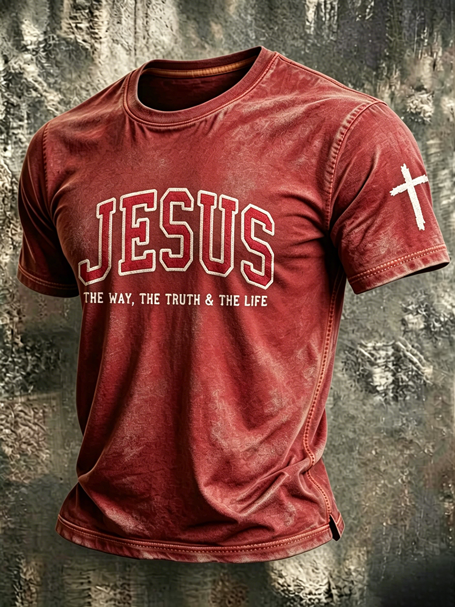 Jesus Cross Faith Commemorative Printed Round Neck T-Shirt