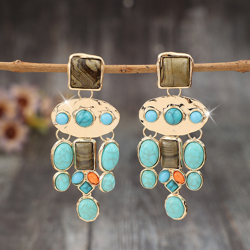 Personalized Ethnic Turquoise Earrings With Tassel Long Earrings And Earrings