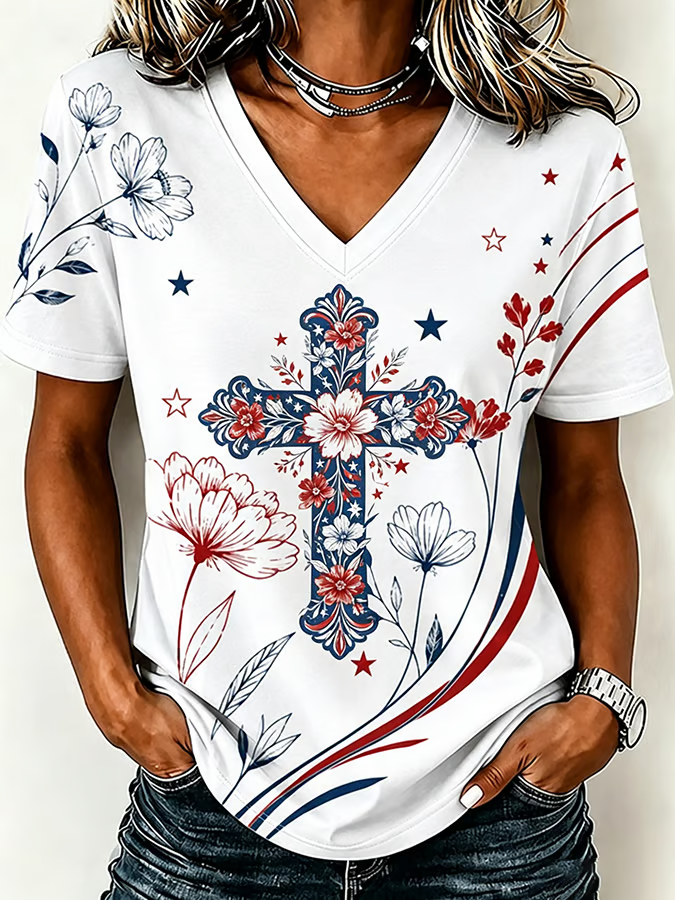 Women'S Vintage USA 250Th Anniversary Faith Print Casual T-Shirt