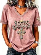 Ladies' Faith Cross Pattern V-Neck Top