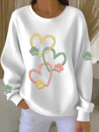 Women'S Heart-Shaped Paw Print Casual Sweatshirt
